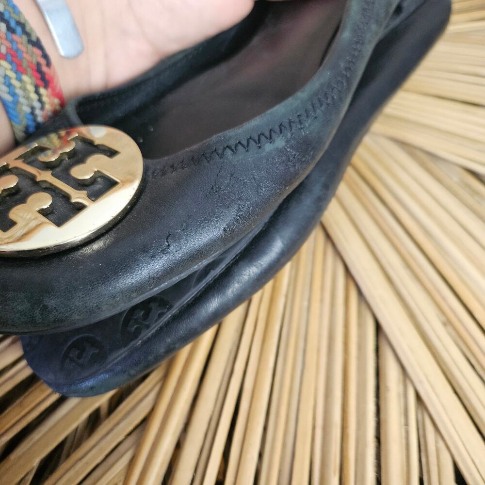 Tory Burch Minnie Ballet Flats 9.5 Black‎ Gold - Fair - Picture 6 of 12